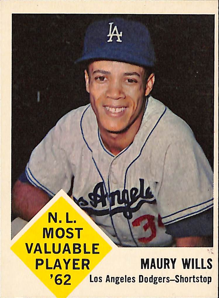 FIINR Baseball Card 1963 Fleer Maury Wills Baseball Card Brooklyn Dodgers MVP #43 - Error Card Miss Cut - Mint Condition