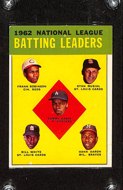 FIINR Baseball Card 1963 Topps Batting Leaders Hank Aaron - Tommy Davis - Frank Robinson - Baseball Card #1 - Top Condition