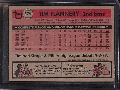 FIINR Baseball Card 1981 Topps Tim Flannery Vintage Baseball Card #579 - Mint Condition