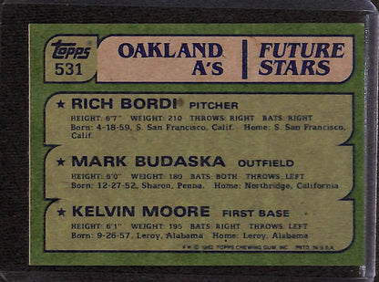FIINR Baseball Card 1982 Topps Rich Bordi - Mark Budaska - Kelvin Moore Vintage Baseball Card #531 - Mint Condition
