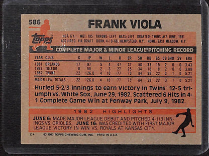 FIINR Baseball Card 1983 Topps Frank Viola Vintage MLB Baseball Card #586 - Mint Condition