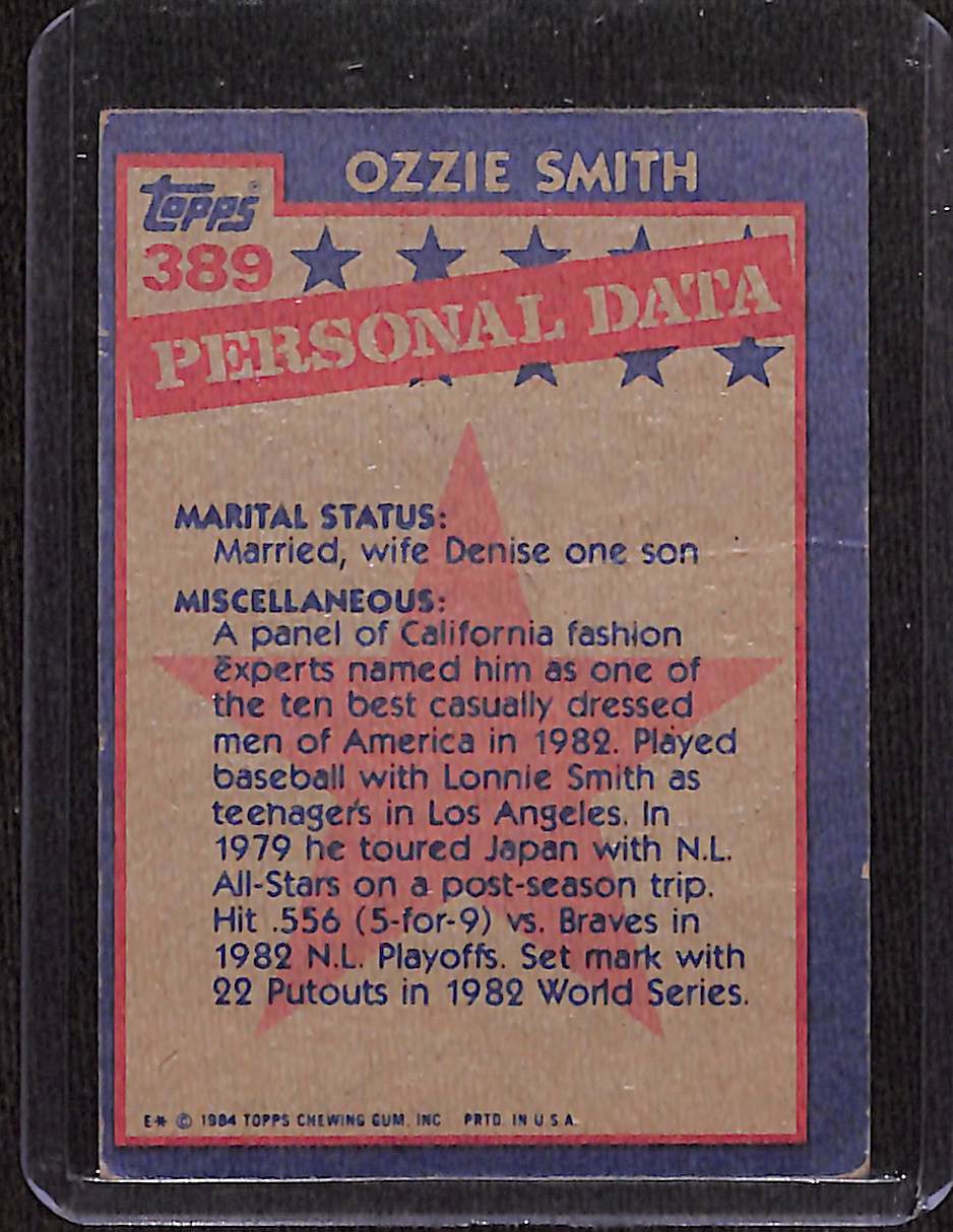 FIINR Baseball Card 1984 Topps Ozzie Smith Vintage Baseball Card #389 - Good Condition