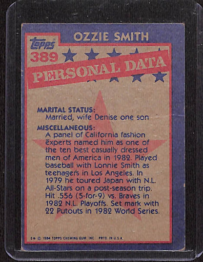 FIINR Baseball Card 1984 Topps Ozzie Smith Vintage Baseball Card #389 - Good Condition