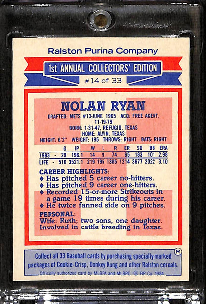 FIINR Baseball Card 1984 Topps Purina Nolan Ryan Vintage Baseball Card Astros #14 of 33 - Mint Condition