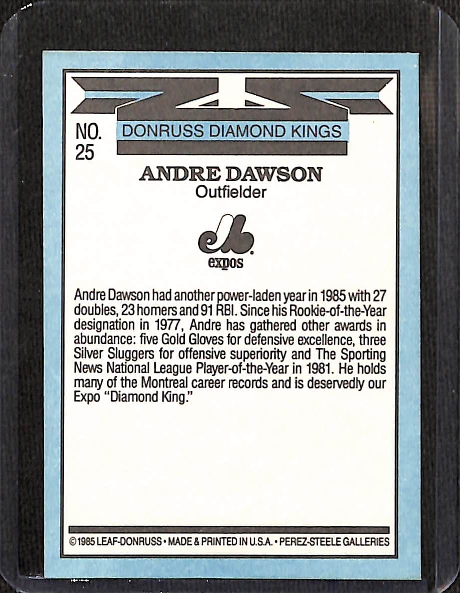 FIINR Baseball Card 1985 Donruss Diamond Kings Andre Dawson Vintage Baseball Card #25 - Mint Condition