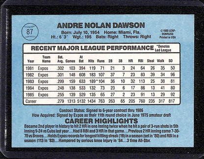 FIINR Baseball Card 1986 Donruss Andre Dawson Vintage Baseball Card #87 - Mint Condition