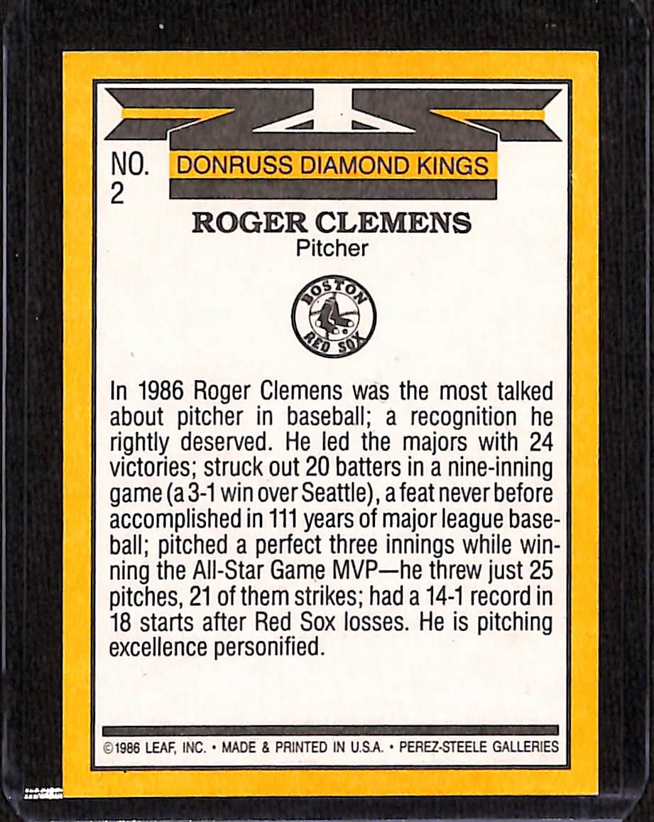 FIINR Baseball Card 1986 Donruss Diamond Kings Roger Clemens Baseball Card #2 - Mint Condition