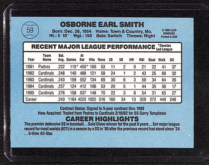 FIINR Baseball Card 1986 Donruss Ozzie Smith MLB Vintage Baseball Card #59 - Mint Condition