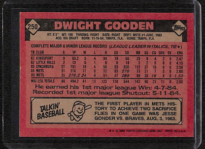 FIINR Baseball Card 1986 Topps Dwight Gooden "Doc" MLB Baseball Card #250 Vintage - Mint Condition
