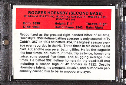 FIINR Baseball Card 1987 All-Time Greats Rogers Hornsby - Vintage - Mint Condition