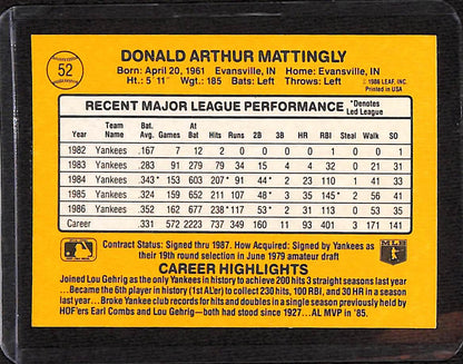 FIINR Baseball Card 1987 Donruss Don Mattingly Baseball Card #52 - Mint Condition