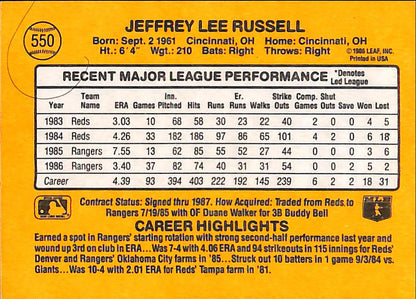 FIINR Baseball Card 1987 Donruss Jeff Russell Vintage MLB Baseball Card #550 - Mint Condition