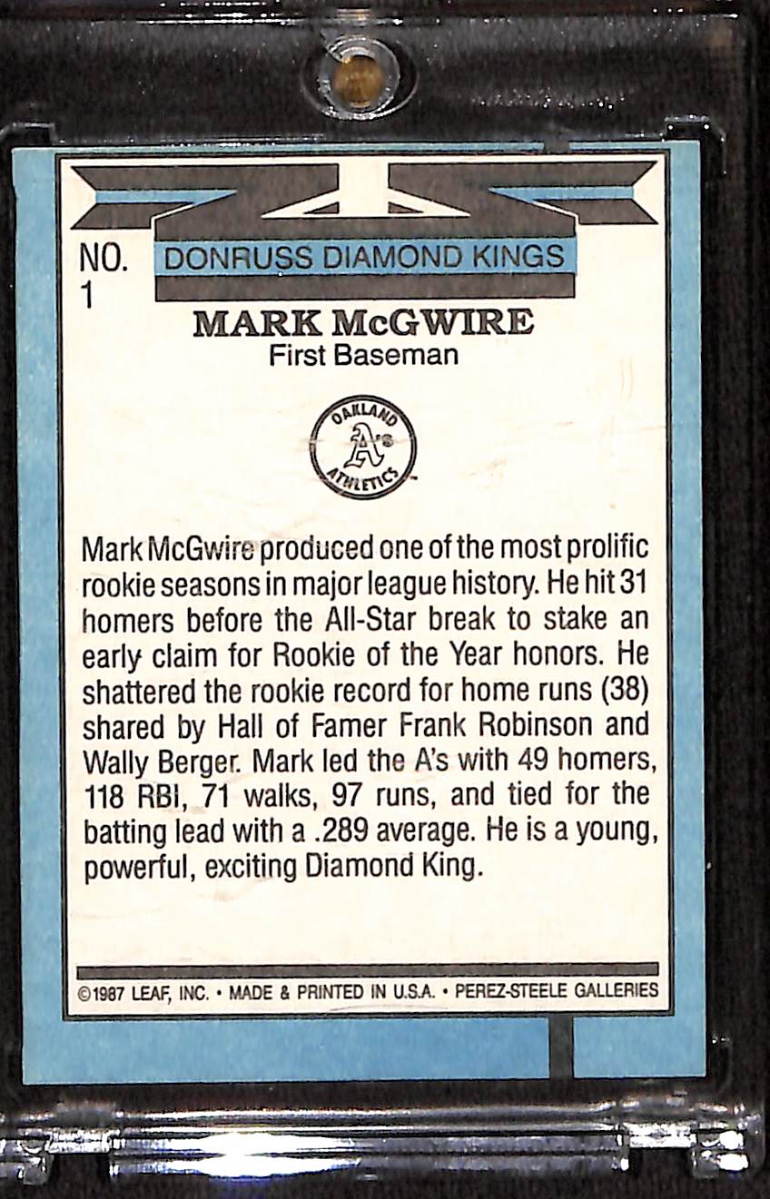 FIINR Baseball Card 1987 Donruss Mark McGwire King of Kings Rookie Baseball card #1 - Rookie Card - Mint Condition