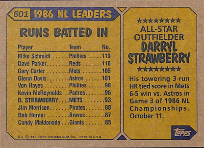 FIINR Baseball Card 1987 Topps All-Star Vintage Darryl Strawberry MLB Baseball Card #601 - Mint Condition