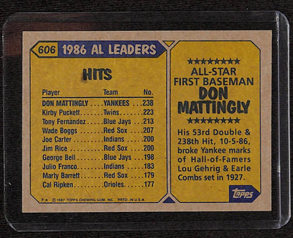 FIINR Baseball Card 1987 Topps Don Mattingly Vintage Baseball Error Card #606 - Dual Mustache Error Card - Pristine - Mint Condition