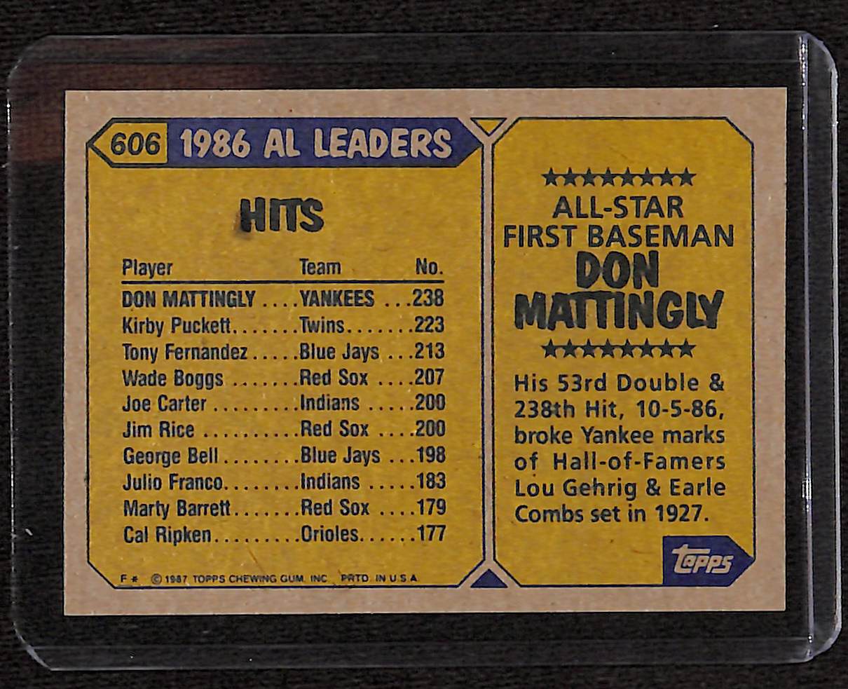 FIINR Baseball Card 1987 Topps Don Mattingly Vintage Baseball Error Card #606 - Dual Mustache Error Card - Pristine - Mint Condition