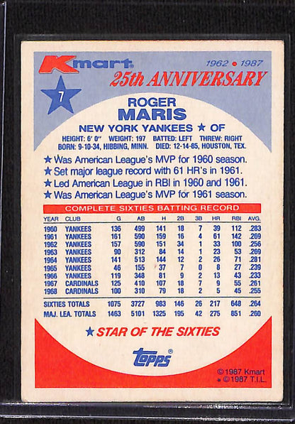 FIINR Baseball Card 1987 Topps Kmart Roger Maris MLB Baseball Card Yankees #7 - Vintage - Mint Condition