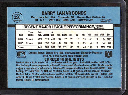 FIINR Baseball Card 1988 Donruss Barry Bonds Baseball Card #326 - Mint Condition