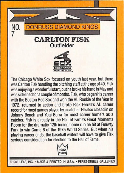 FIINR Baseball Card 1988 Donruss Diamond Kings Carlton Fisk MLB Baseball Card #7 - Mint Condition