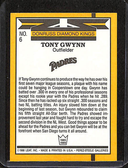 FIINR Baseball Card 1988 Donruss Diamond Kings Tony Gwynn Vintage MLB Baseball Card #6 - Mint Condition