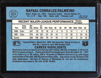 FIINR Baseball Card 1988 Donruss Rafael Palmeiro Vintage MLB Baseball Card #324 - Mint Condition