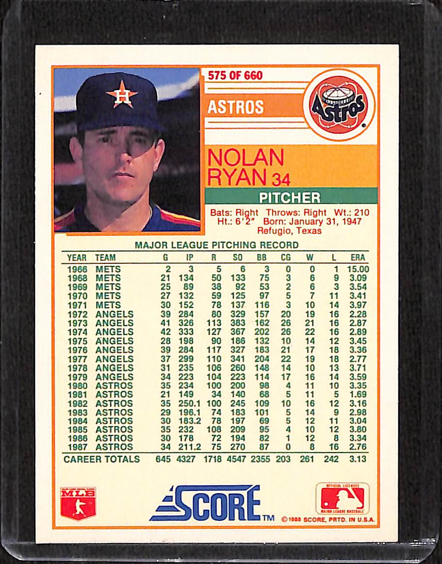 FIINR Baseball Card 1988 Score Nolan Ryan Astros Baseball Card #575 - Mint Condition