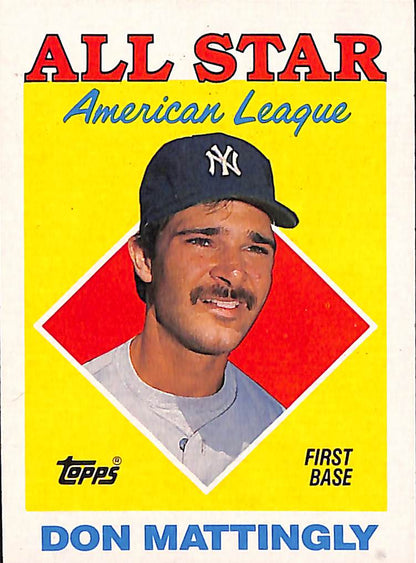 FIINR Baseball Card 1988 Topps All-Star Don Mattingly Vintage Baseball Card #386 - Mint Condition