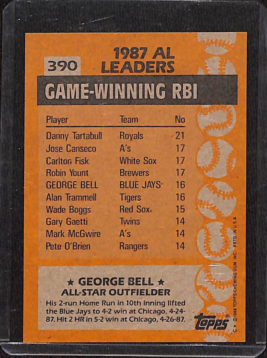 FIINR Baseball Card 1988 Topps All-Star Jorge - George Bell MLB Vintage Baseball Player Card #390 - Mint Condition
