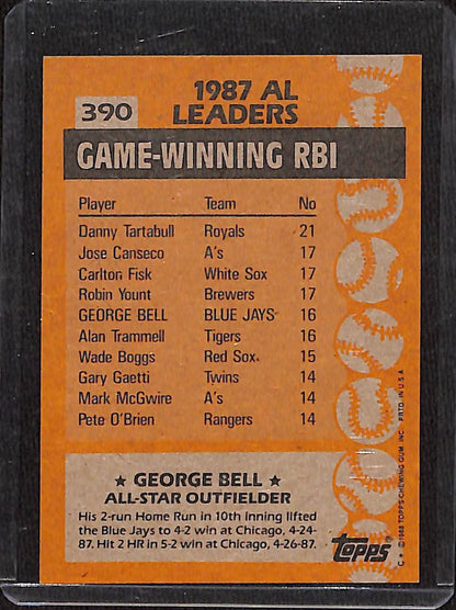 FIINR Baseball Card 1988 Topps All-Star Jorge - George Bell MLB Vintage Baseball Player Card #390 - Mint Condition