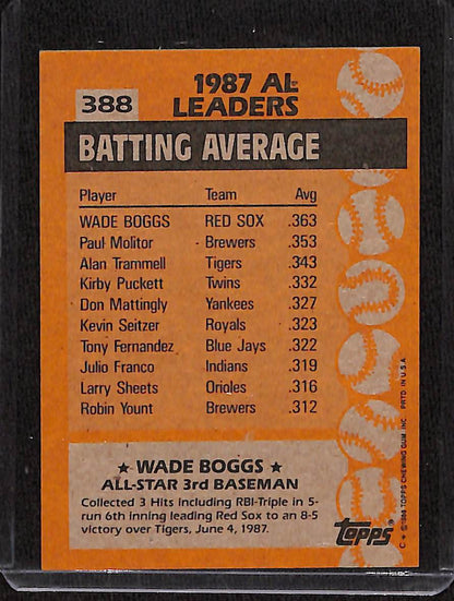 FIINR Baseball Card 1988 Topps All-Star Wade Boggs All-Star Baseball Card #388 - Mint Condition