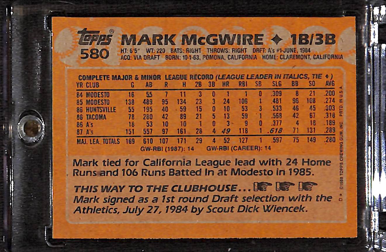 FIINR Baseball Card 1988 Topps Mark McGwire Baseball card #580 - Mint Condition
