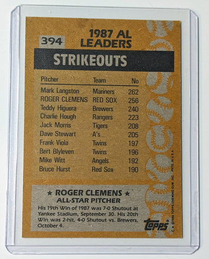 FIINR Baseball Card 1988 Topps Rodger Clemens Baseball Card #394 - Mint Condition