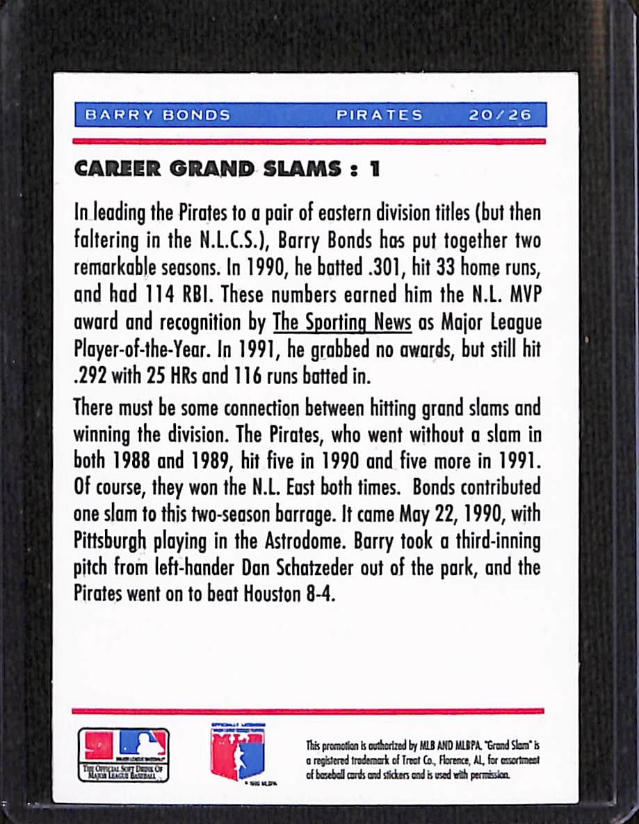 FIINR Baseball Card 1988 Upper Deck Grand Slam Barry Bonds Hologram Baseball Card #20 - Mint Condition
