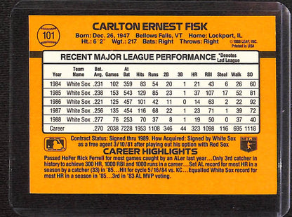 FIINR Baseball Card 1989 Donruss Carlton Fisk MLB Baseball Card #101 - Mint Condition