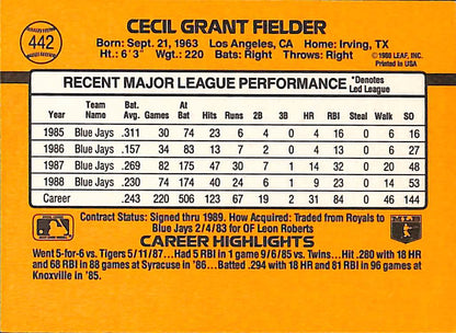 FIINR Baseball Card 1989 Donruss Cecil Fielder Vintage MLB Baseball Card #442 - Mint Condition