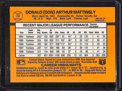 FIINR Baseball Card 1989 Donruss Don Mattingly Baseball Error Card #74 - Error Card - Mint Condition