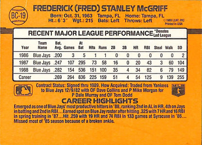 FIINR Baseball Card 1989 Donruss Fred McGriff Baseball Error Card #BC-19 - Error Card - Mint Condition