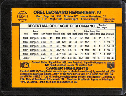FIINR Baseball Card 1989 Donruss MVP Orel Hershiser Vintage Baseball Card #BC-4 - Mint Condition