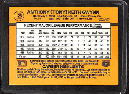FIINR Baseball Card 1989 Donruss Tony Gwynn Vintage Baseball Error Card #128 - Error Card - Mint Condition