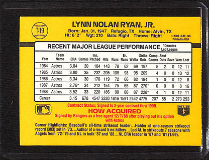 FIINR Baseball Card 1989 Donruss Vintage Nolan Ryan MLB Baseball Card #T19 - Mint Condition