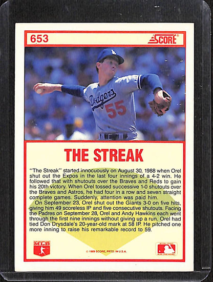 FIINR Baseball Card 1989 Score 1988 Highlight Orel Hershiser Vintage Baseball Card #653 - Mint Condition