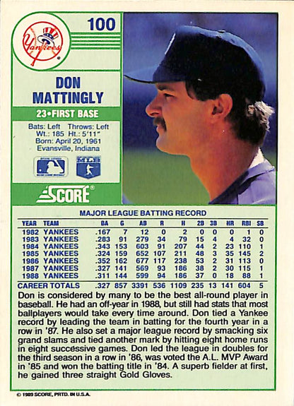 FIINR Baseball Card 1989 Score Deck Don Mattingly MLB Baseball Card #100 - Mint Condition
