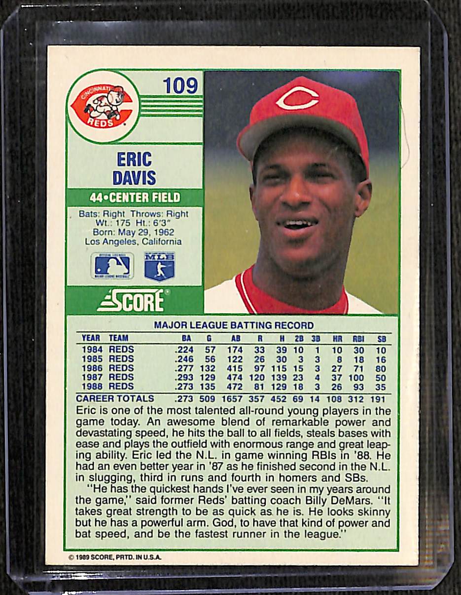 FIINR Baseball Card 1989 Score Eric Davis Vintage MLB Baseball Card #109 - Mint Condition
