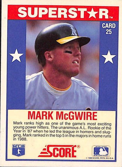 FIINR Baseball Card 1989 Score Mark McGwire Baseball Card #25 - Mint Condition