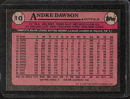 FIINR Baseball Card 1989 Topps Andre Dawson Vintage Baseball Card #10 - Mint Condition
