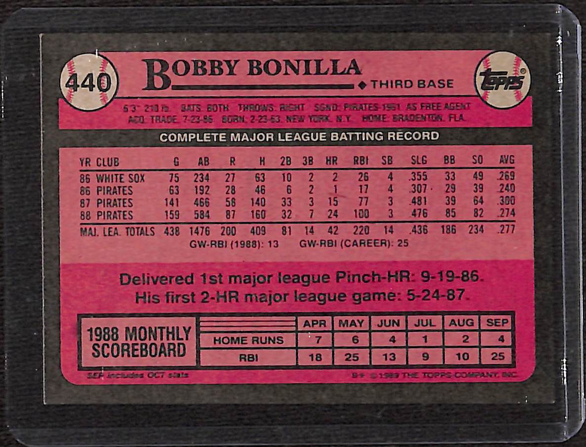 FIINR Baseball Card 1989 Topps Bobby Bonilla MLB Baseball Card #440 - Mint Condition