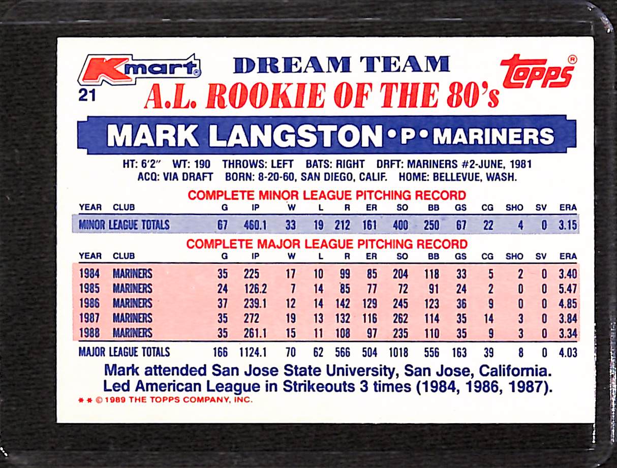 FIINR Baseball Card 1989 Topps Mark Langston Vintage MLB Baseball Card #21 - K Mart - Mint Condition