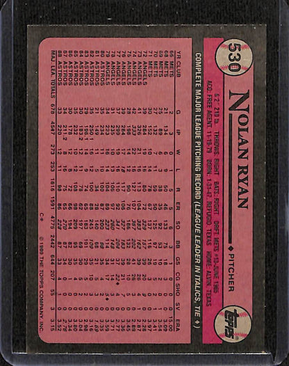FIINR Baseball Card 1989 Topps Nolan Ryan Baseball Card Astros HOF #530 - Mint Condition