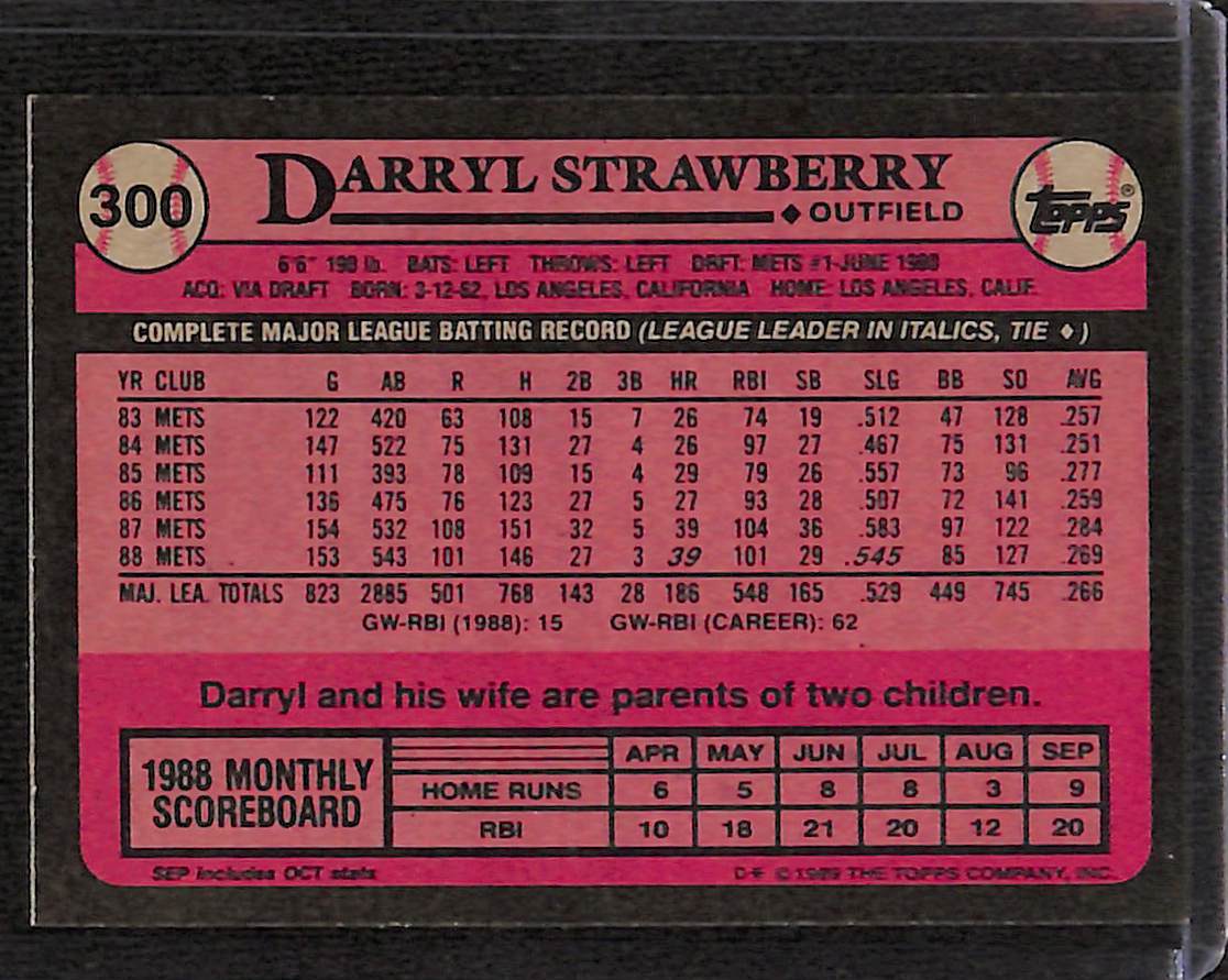 FIINR Baseball Card 1989 Topps Vintage Darryl Strawberry MLB Baseball Card #300 - Mint Condition