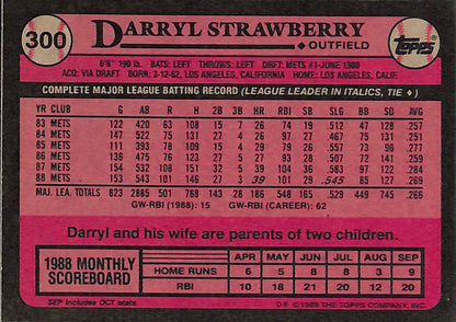 FIINR Baseball Card 1989 Topps Vintage Darryl Strawberry MLB Baseball Card #300 - Mint Condition